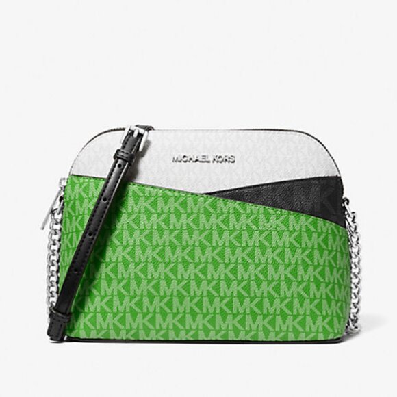 New Michael Kors Jet Set Travel Medium Dome Crossbody Jungle Green Multi - Picture 1 of 4